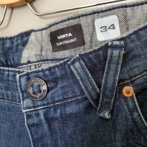 Volcom Vorta Slim Straight Jeans Mens Size 34 Medium Wash Stretch Denim Skater - Picture 5 of 12